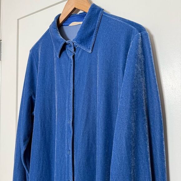 Soft Surroundings Boyfriend Shirt Womens Sz M Blue Velvet Long Sleeve Button Up - Picture 2 of 13